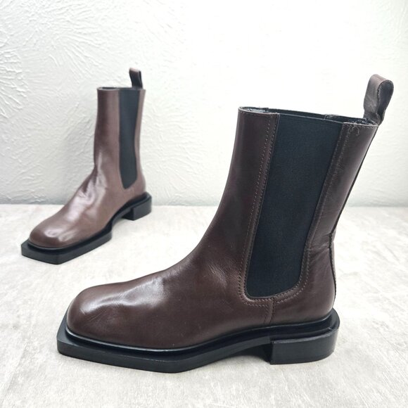 Zara Shoes - Zara Chelsea Boots Sz 7.5 Dark Brown Leather Preppy Pull On Ankle Booties